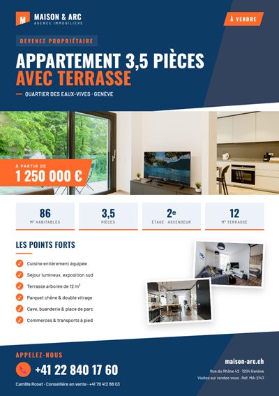 Flyer d'annonce immobilière Maison & Arc pour un appartement avec terrasse